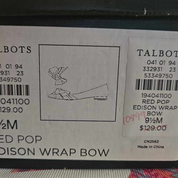 TALBOTS RED POP EDISON WRAP BOW FLATS 9.5 M NEW - Picture 2 of 7